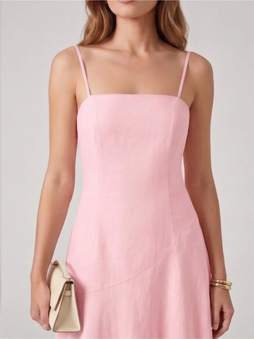 Reformation Style Linen-Blend Strappy Maxi Dress Pink - Picture 3 of 7